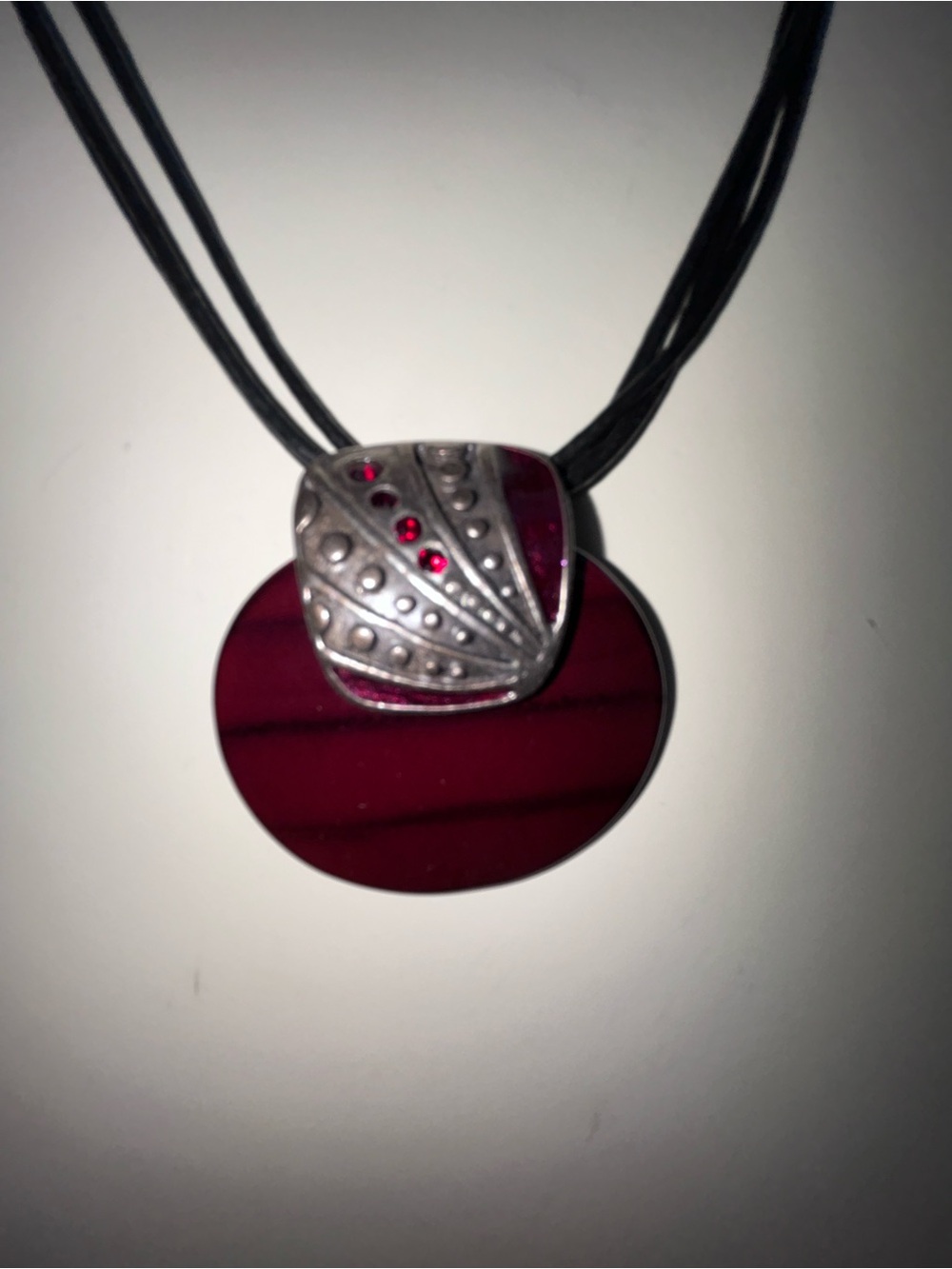 Chico’s Cranberry Disk Pendant Necklace with SilverAccents